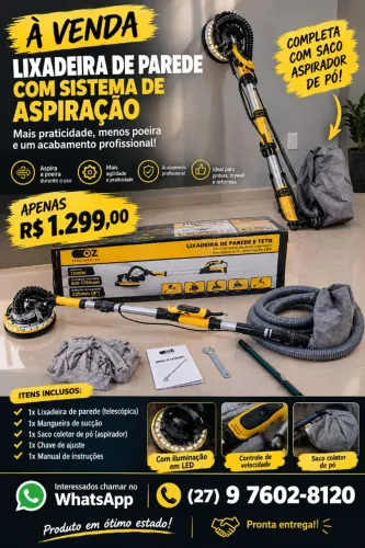 Lixadeira de Parede OZ com Aspiração + Saco Coletor de Pó - Pouco Uso