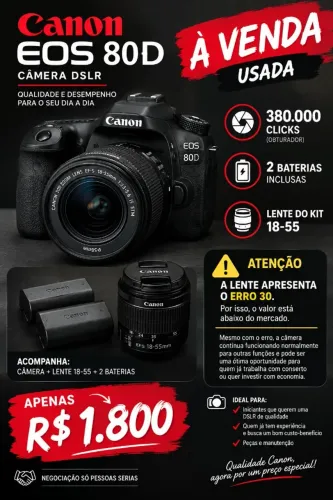 Camera Canon 80D com Lente 18-55