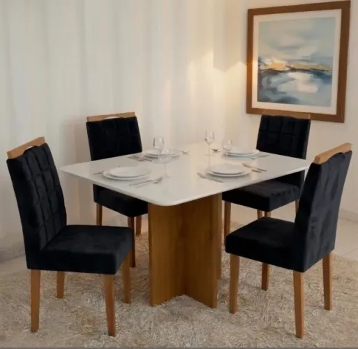 Conjunto de Jantar Verona 4 Lugares Cinamomo com Cadeiras em Veludo Preto