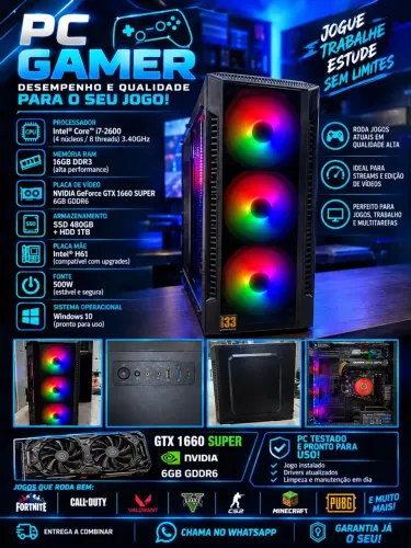 PC GAMER - GTX 1660 Super 6GB - 16 GB RAM