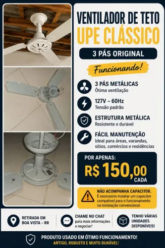 Ventilador de teto - 3 pás metálicas