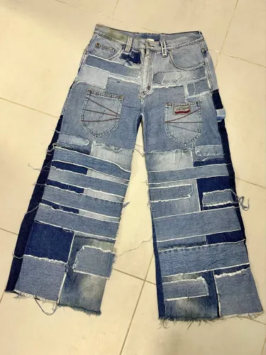 Calça Jeans Baggy Patchwork Custom Upcycling - Estilo Japanese Streetwear