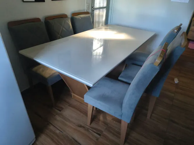 Mesa Alvorada 180x90 6 cadeiras com vidro
