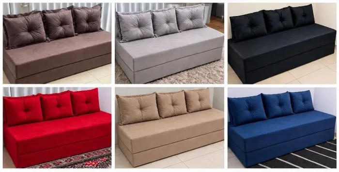 Sofá cama com 3 almofadas da fábrica