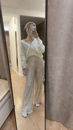 Calça de Paetê Prateada - Elegante e Moderna ?