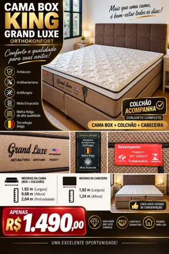 Cama Box King com Colchão e Cabeceira Grand Luxe Top
