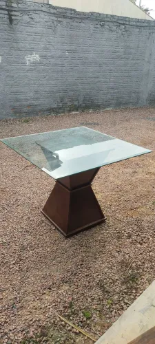 Mesa de madeira nobre antiga,tampão de vidro 
