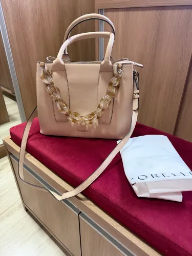 Bolsa couro legítimo bege Corello 
