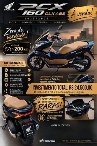 Honda PCX 160 DLX ABS 2025/2025 ? simplesmente impecável