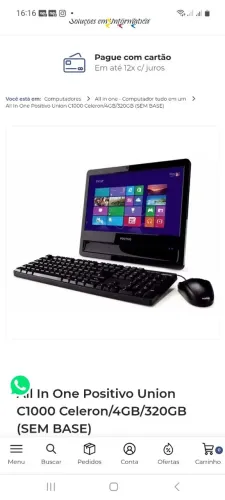 Computador celeron CPU e tela 18 led, 320 GB, 2 GB