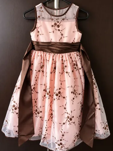 Vestido de Festa Infantil / Daminha Rosa e Castanho Tam. 12