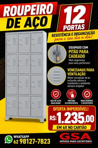 Roupeiro de aço 12 portas em 6x no cartão ( Entrega grátis! )