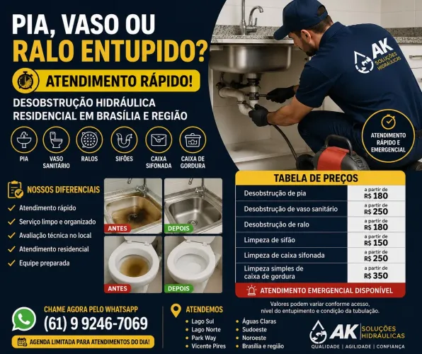 Desentupidora PIA, VASO OU RALO ENTUPIDO? ATENDIMENTO RÁPIDO
