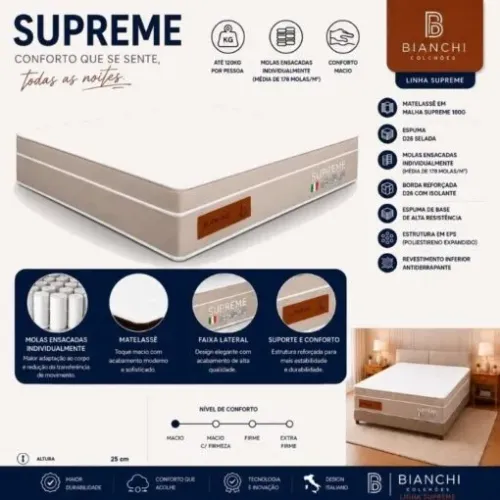 Colchão Casal Supreme 25 cm D26 Molas Ensacadas - BIANCHI
