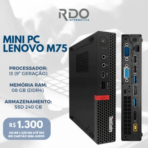 Mini PC Lenovo M75 Core i3 9ª Geração 8GB RAM SSD 240GB - Pc compacto de alto desempenho!