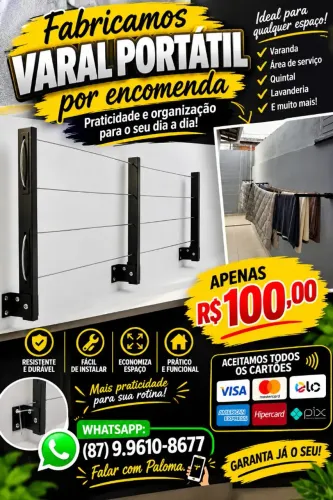 Fabricamos varal portátil por encomenda no valor de 100 reais
