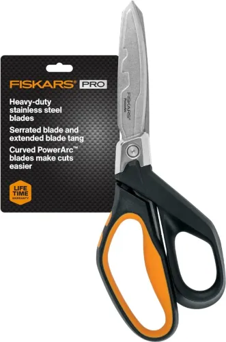 Fiskars - Tesouras PowerArc de 20 cm, tesoura de aço inox serrilhada resistente - NOVA