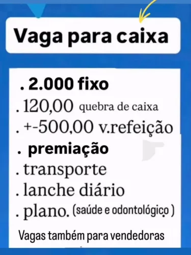 Vagas mulheres caixa loja 