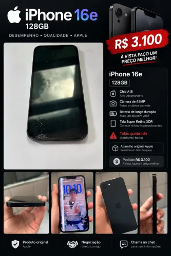 IPhone 16e com Display quebrado