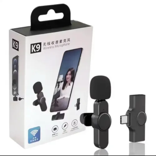 Microfone de Lapela Sem Fio K9 Profissional p/ Celular Android Tipo-C / Lives Vlogs