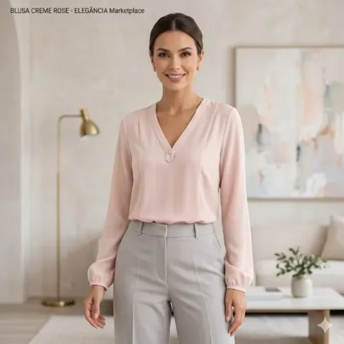 Camisa feminina de crepe rose - 38