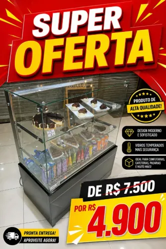  VITRINE EXPOSITORA REFRIGERADA PARA BOLOS E DOCES 1,00 METRO LINHA GLASS