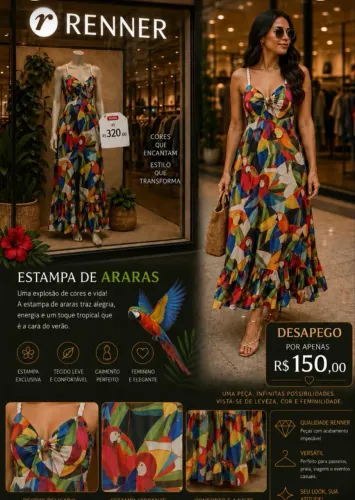 Vestido Renner Araras coloridas