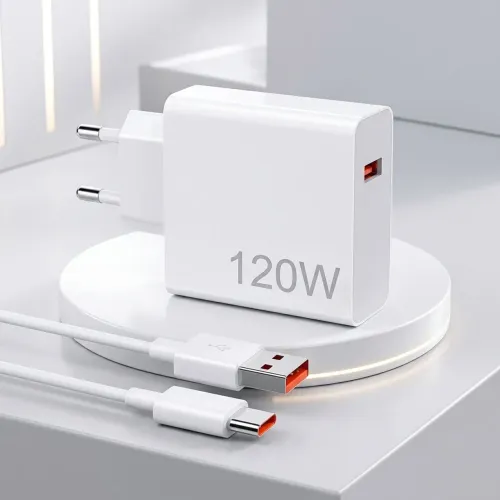 Carregador Turbo 120W + Cabo USB-C 6A Carga Rápida 1M