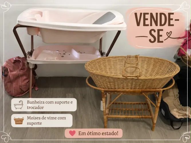 Berço Moisés de vinil e banheira com suporte