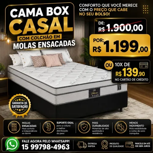 Oferta Relâmpago! Cama Box Com Colchão Molas Ensacadas! De: r$1.900,00 Por: r$1.199,00