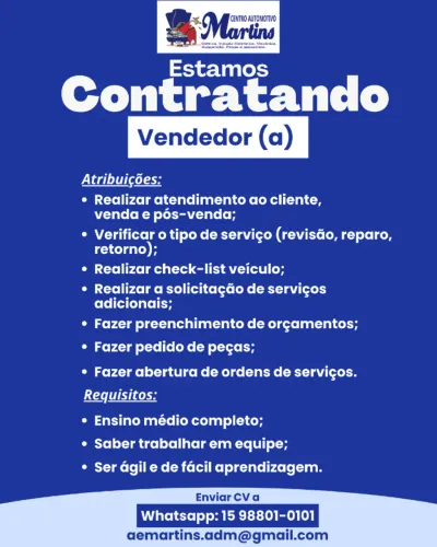 Vendedor de Centro Automotivo