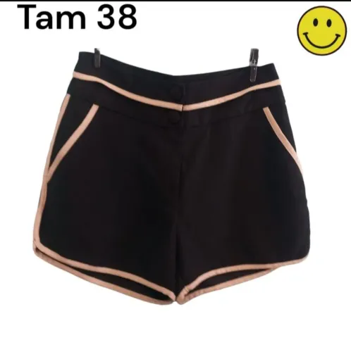 Short preto feminino listras em bege social dia dia