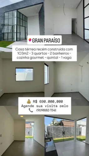 Casa nova à venda no Cond. Gran Paraíso, 3/4, 103m2 por 690 mil