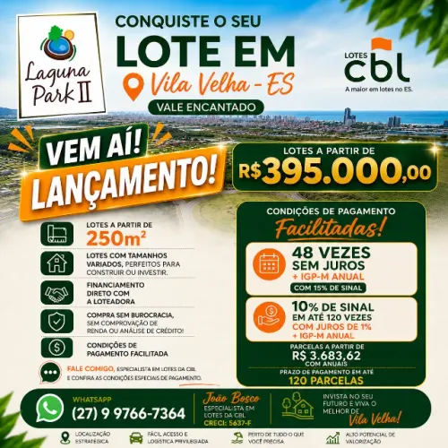 Lotes em Vila Velha - ES / Vale encantado / Vem aí / Lançamento.