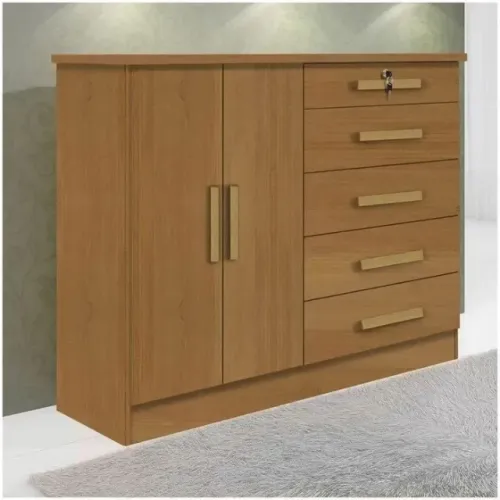 Comoda New Athos 5 Gavetas 2 Portas Marrom2 Frete Grátis - Até 12x