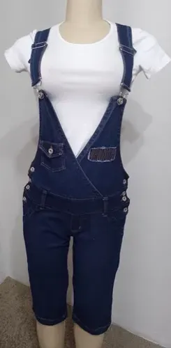 macacão/jardineira feminino bermuda jeans - tamanho 44