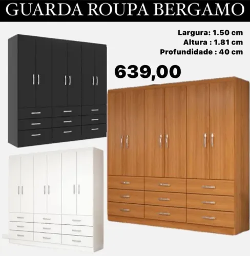 Guarda-roupa 6 Portas 8 Gavetas 1,50m - Bergamo. ENTREGA HOJE MESMO - LIGUE AGORA