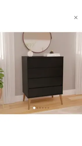 Cômoda gaveteiro preto mdf criado mudo 4 gavetas
