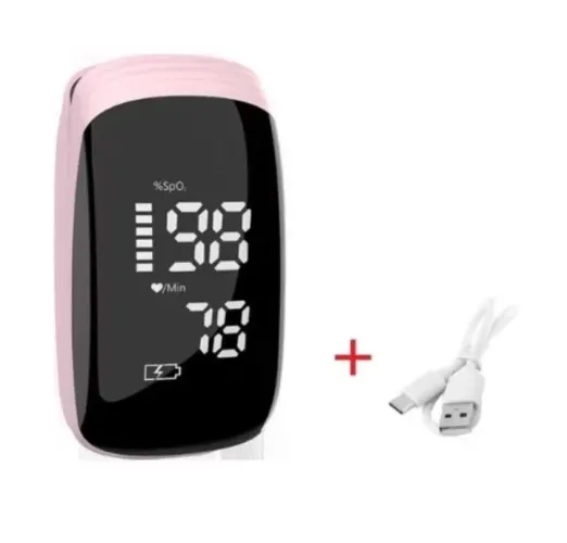 Oxímetro digital rosa com cabo USB