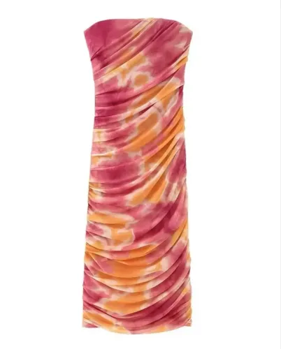 Vestido Tie Dye Longo Tomara que Caia Rosa e Laranja Estilo Zara