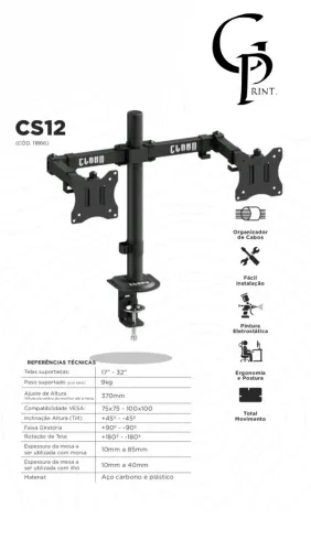 Suporte Articulado para 2 Monitores Clam - PROMOÇÃO!