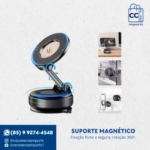 Suporte Magnético Veicular X68 - Rotação 360° e Fixação Segura