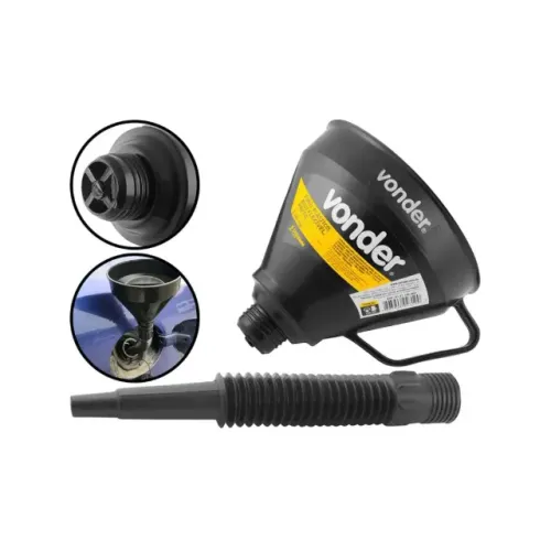 Funil Plástico Preto Bico Sanfonado Flexível C/ Peneira E Alça Uso Geral 160mm - Vonder
