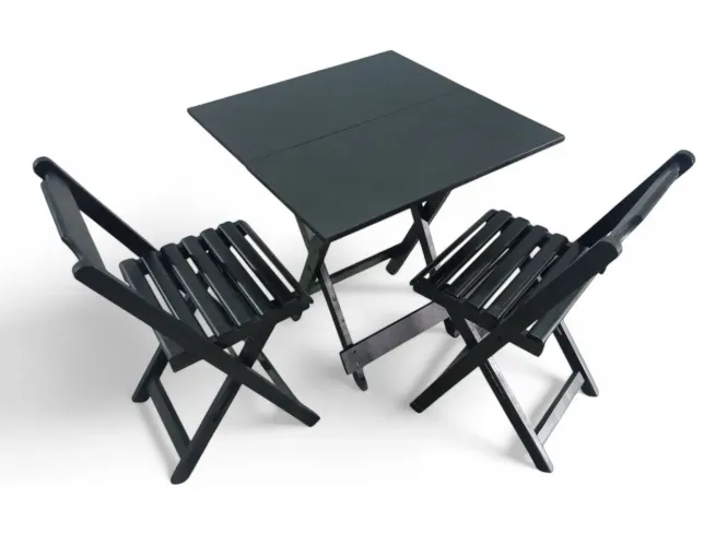Conjunto de Mesa e Cadeiras Dobráveis Preto com 2 cadeiras