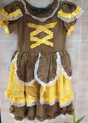 Vestido de Festa Junina Infantil Caipira Tradicional (Tamanho G)