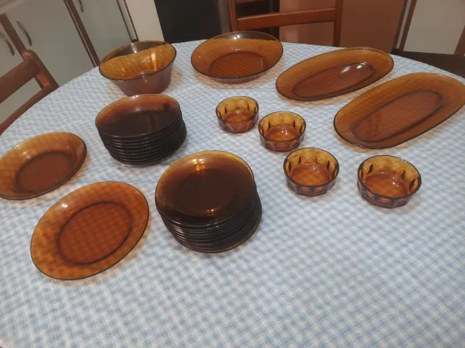Duralex conjunto de louças âmbar vintage