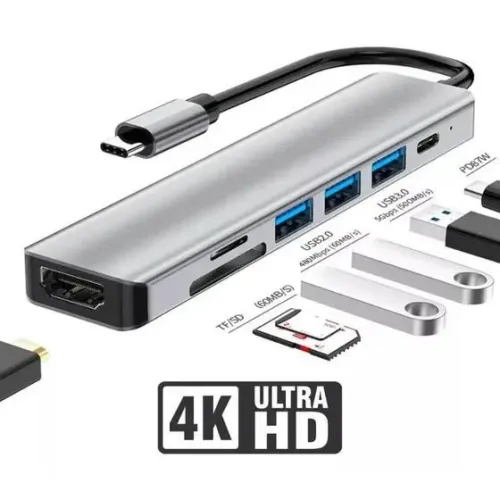 Hub USB tipo C 7 em 1 HDMI Thunderbolt 4K USB 3.0 Otg adaptador HDMI carregador divisor - 