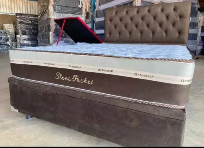 Cama Box Sleep Pocket com Cabeceira Queen Estofada