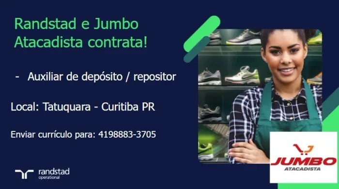 Jumbo atacadista contrata! Vagas para Auxiliar de Depósito 