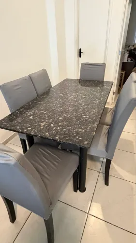 Conjunto de jantar mesa tampo de mármore com 6 cadeiras